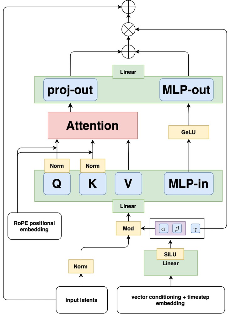 A fused DiT block equipped with rotary positional embeddings